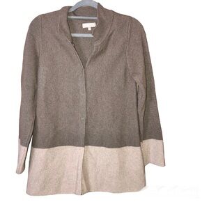 Benedetta B Merino Wool Cashmere Snap Front Cardigan Sweater Grey Tan‎ medium